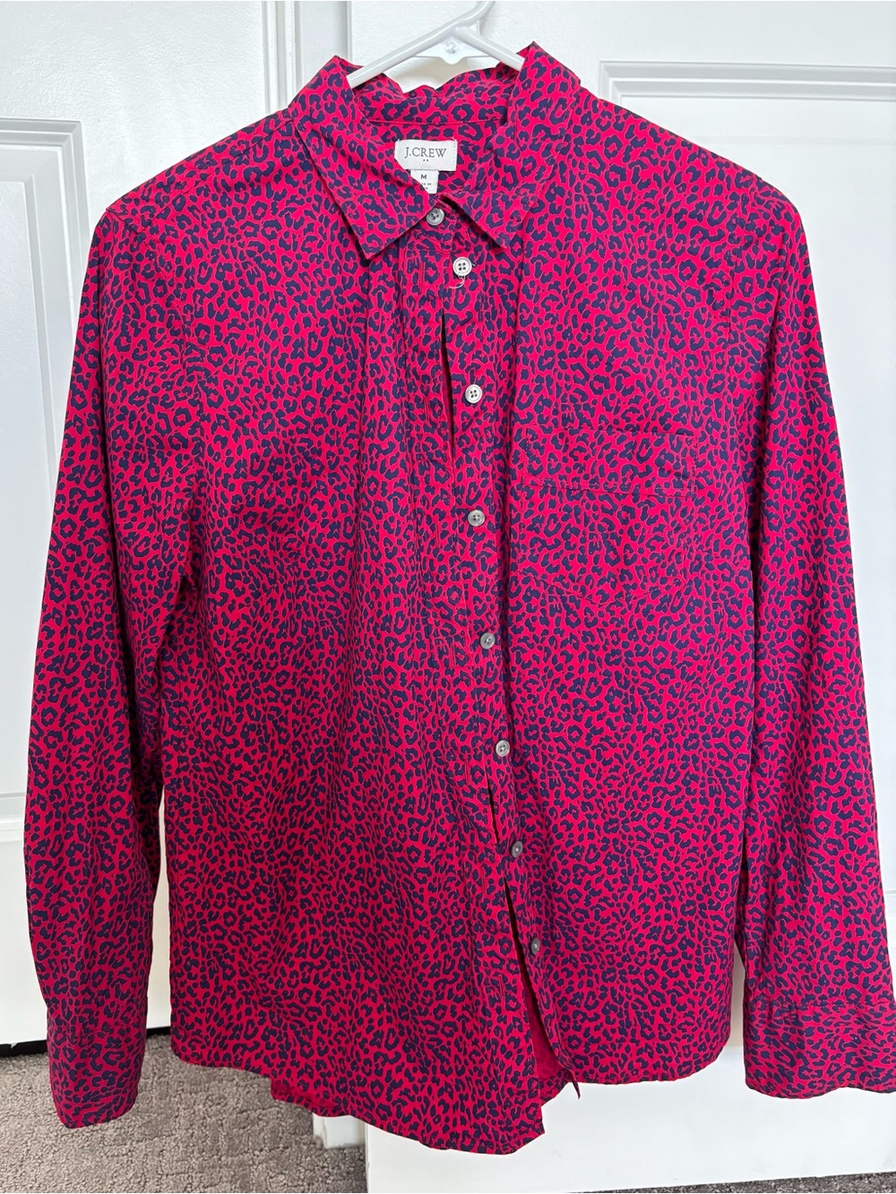 J. Crew Women's Magenta Leopard Print Button-Up Shirt